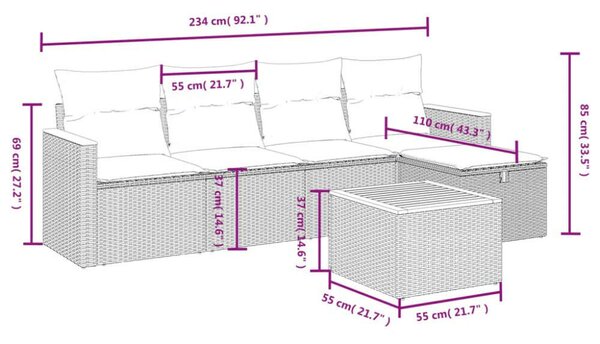VidaXL Polyrattan Kerti Ülőgarnitúra - 6 részes