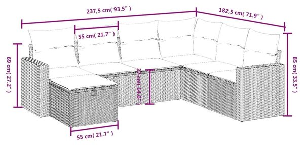 Polyrattan Kerti Ülőgarnitúra - 7 részes - Bézs