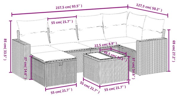 VidaXL Polyrattan Kerti Ülőgarnitúra - 7 részes