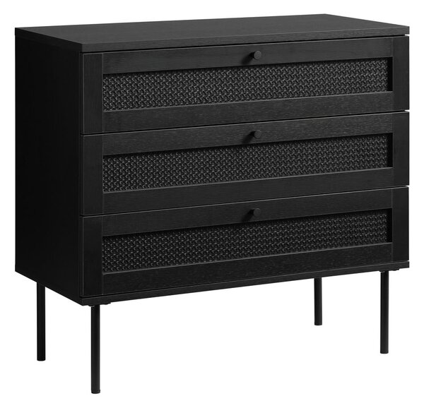 Fekete alacsony komód tölgyfa dekorral 80x75 cm Pensacola – Unique Furniture