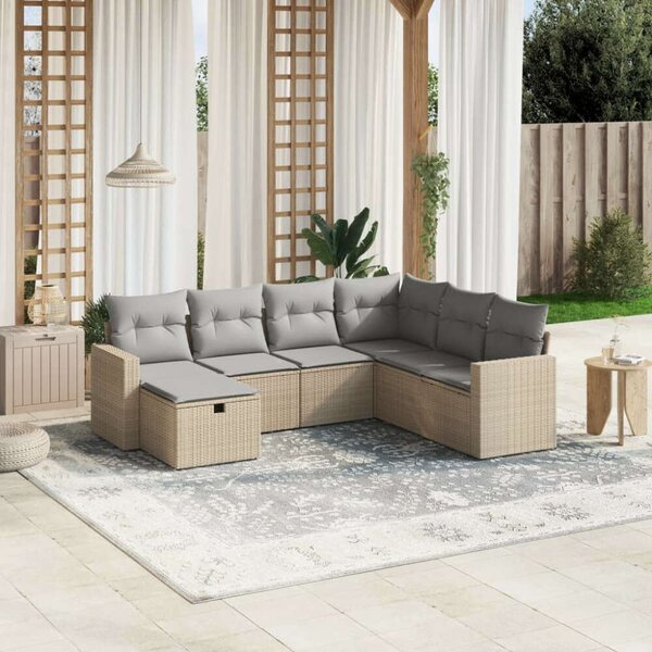 Polyrattan Kerti Ülőgarnitúra - 7 részes - Bézs
