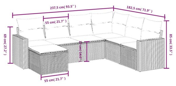 Polyrattan Kerti Ülőgarnitúra - 7 részes - Bézs