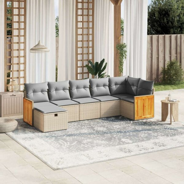Polyrattan Kerti Ülőgarnitúra - 7 részes - Bézs