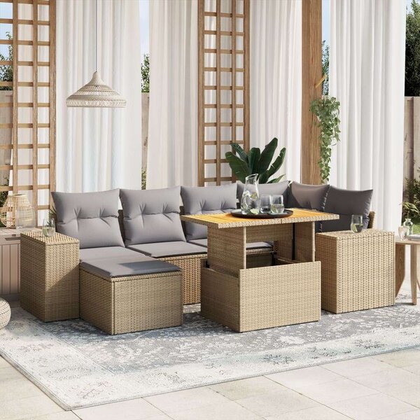 VidaXL Polyrattan Kerti Ülőgarnitúra - 7 részes - Bézs
