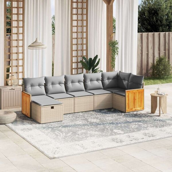 Polyrattan Kerti Ülőgarnitúra - 7 részes - Bézs