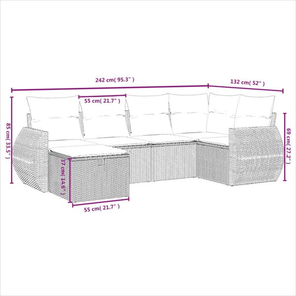 VidaXL Polyrattan Kerti Ülőgarnitúra - 6 részes - Bézs