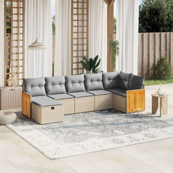 Polyrattan Kerti Ülőgarnitúra - 7 részes - Bézs