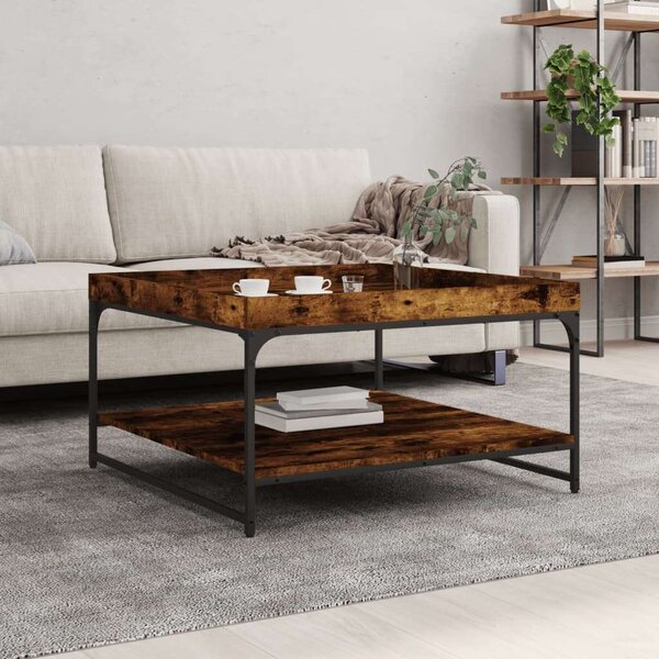 VidaXL füstös tölgyszínű szerelt fa és vas dohányzóasztal 80x80x45 cm