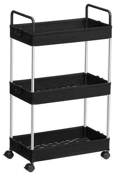 SONGMICS tárolókocsi, 3 szintes konyhai kocsi, 40 x 67 x 22 cm, fekete