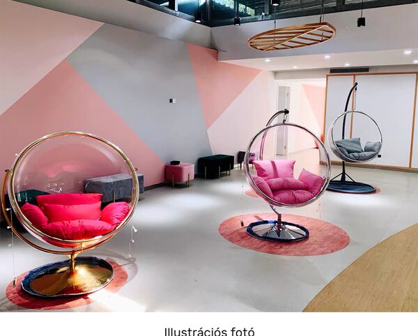 KONDELA Függő fotel állvánnyal, átlátszó/ezüst/szürke, BUBBLE NEW TYP 2