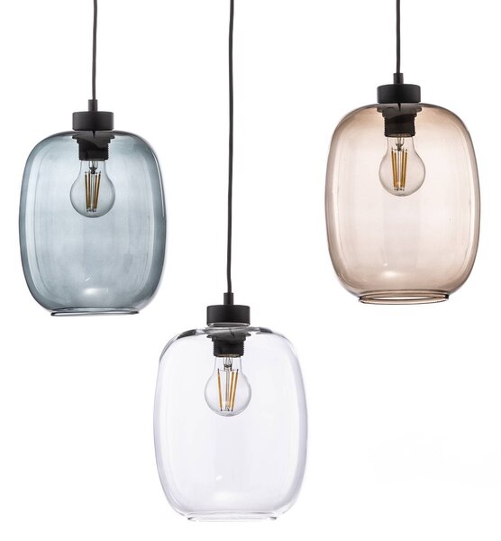 TK Lighting Elio függőlámpa, üveg, barna/tiszta/szürke, 3 lámpás, decentralizált, dimmelhető, Tiszta / átlátszó, Nappali / Étkező, Üveg, Modern