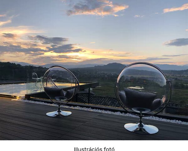 KONDELA Függő fotel állvánnyal, átlátszó/ezüst/szürke, BUBBLE NEW TYP 2