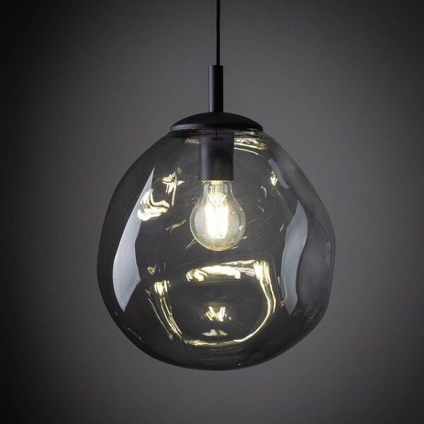 TK Lighting Sol Mini függőlámpa, üveg, Ø 25 cm, fekete/grafitszürke, dimmelhető, Alu / szürke / cink, Nappali / Étkező, Üveg, Modern