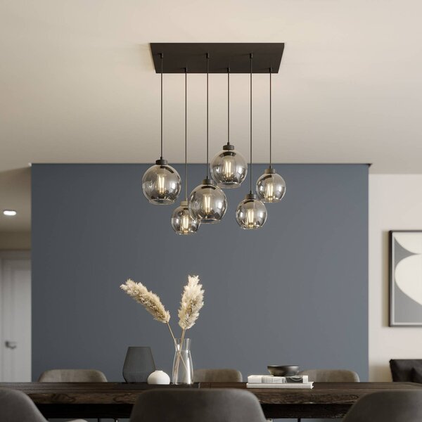 TK Lighting Cubus függőlámpa, füstszürke, üveg, 74 cm hosszú, 6 lámpás, dimmelhető, Fekete, Nappali / Étkező, Üveg, Modern