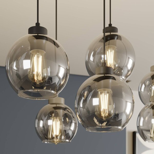 TK Lighting Cubus függőlámpa, füstszürke, üveg, 74 cm hosszú, 6 lámpás, dimmelhető, Fekete, Nappali / Étkező, Üveg, Modern