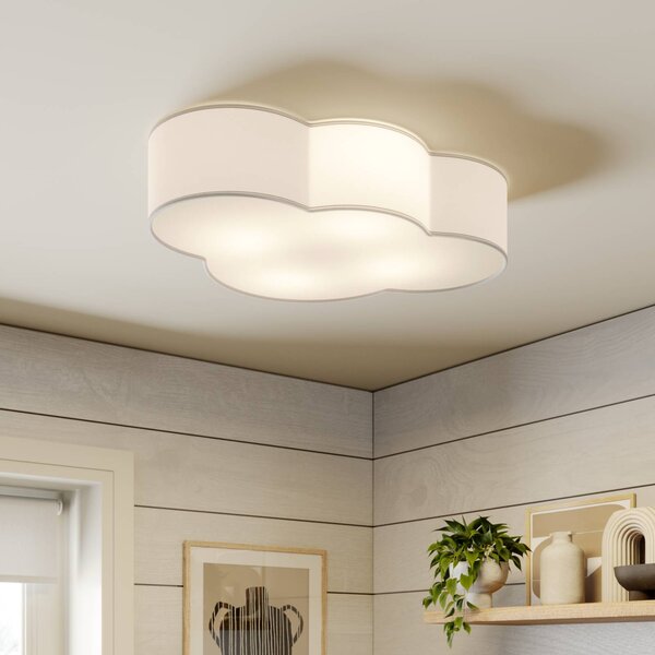 TK Lighting Cloud mennyezeti lámpa, fehér, textil, hossza 62 cm, E27, 4 lámpás., dimmelhető, Fehér / opál, Nappali / Étkező, Textil / szövet / selyem, Fiatalos életstílus