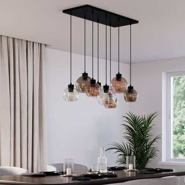 TK Lighting Cubus lógó világítás, 68 cm, 8 izzós, átlátszó/mézszínű/barna, üveg, dimmelhető, Tiszta / átlátszó, Nappali / Étkező, Üveg, Modern