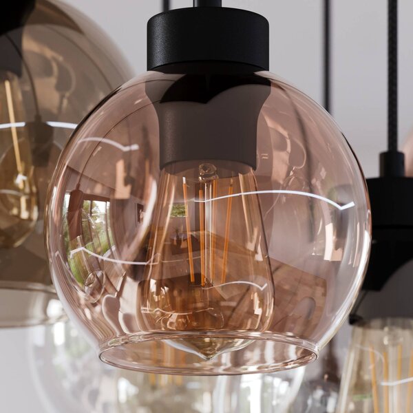 TK Lighting Cubus lógó világítás, 68 cm, 8 izzós, átlátszó/mézszínű/barna, üveg, dimmelhető, Tiszta / átlátszó, Nappali / Étkező, Üveg, Modern
