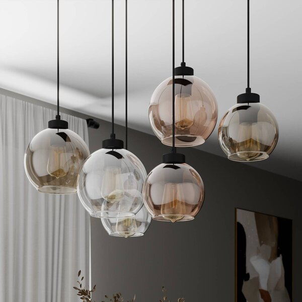 TK Lighting Cubus függőlámpa, 74 cm, 6 lámpás, átlátszó/méz/barna, üveg, dimmelhető, Tiszta / átlátszó, Nappali / Étkező, Üveg, Modern