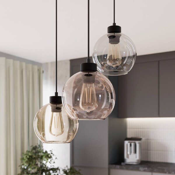 TK Lighting Cubus lógó világítás, Ø 50 cm, 3 izzós, átlátszó/mézbarna, üveg, dimmelhető, Tiszta / átlátszó, Nappali / Étkező, Üveg, Modern