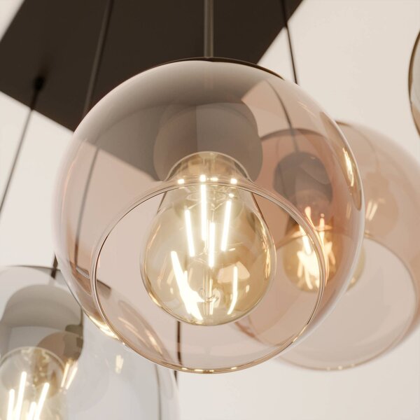TK Lighting Cubus függőlámpa, 74 cm, 6 lámpás, átlátszó/méz/barna, üveg, dimmelhető, Tiszta / átlátszó, Nappali / Étkező, Üveg, Modern