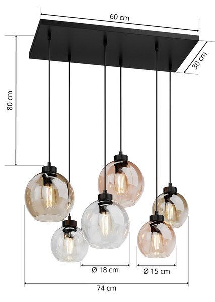 TK Lighting Cubus függőlámpa, 74 cm, 6 lámpás, átlátszó/méz/barna, üveg, dimmelhető, Tiszta / átlátszó, Nappali / Étkező, Üveg, Modern