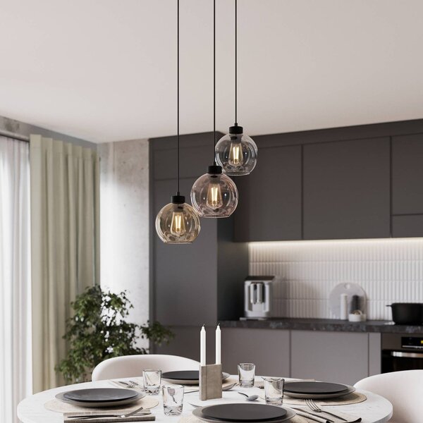 TK Lighting Cubus lógó világítás, Ø 50 cm, 3 izzós, átlátszó/mézbarna, üveg, dimmelhető, Tiszta / átlátszó, Nappali / Étkező, Üveg, Modern