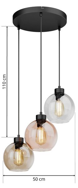 TK Lighting Cubus lógó világítás, Ø 50 cm, 3 izzós, átlátszó/mézbarna, üveg, dimmelhető, Tiszta / átlátszó, Nappali / Étkező, Üveg, Modern