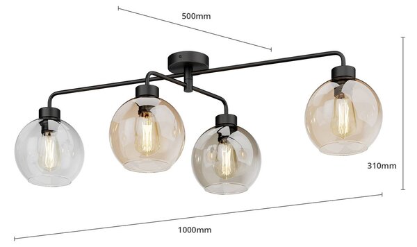 TK Lighting Cubus mennyezeti lámpa, 4 izzós, átlátszó/borostyán/szürke, dimmelhető, Tiszta / átlátszó, Nappali / Étkező, Üveg, Modern