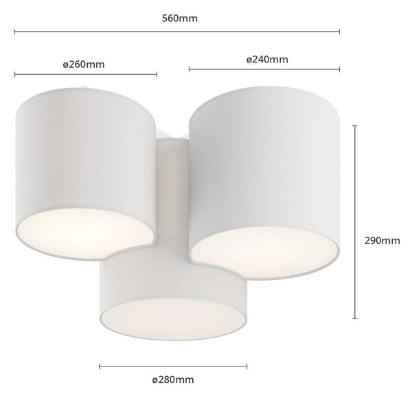 TK Lighting Mona mennyezeti világítás, 3 izzós, fehér, dimmelhető, Fehér / opál, Hálószoba, Textil / szövet / selyem, Modern