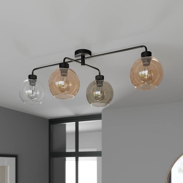 TK Lighting Cubus mennyezeti lámpa, 4 izzós, átlátszó/borostyán/szürke, dimmelhető, Tiszta / átlátszó, Nappali / Étkező, Üveg, Modern