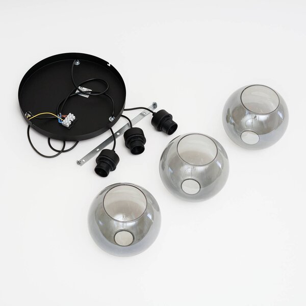TK Lighting Cubus függőlámpa, Ø 50 cm, 3-lámpás, füstszürke, üveg, dimmelhető, Fekete, Nappali / Étkező, Üveg, Modern