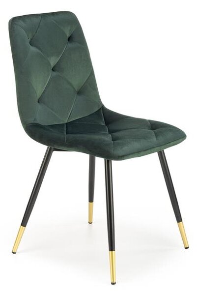K438 Velvet Kárpitozott Szék, Fém lábakkal, Sötétzöld / Fekete / Arany, Sz45xM50xM86 cm