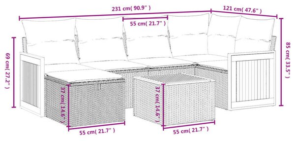 VidaXL Polyrattan Kerti Ülőgarnitúra - 7 részes