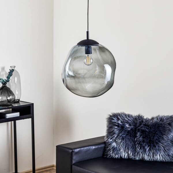 TK Lighting Sol üveg függőlámpa, Ø 35cm, fekete/füstszürke, dimmelhető, Tiszta / átlátszó, Nappali / Étkező, Üveg, Modern