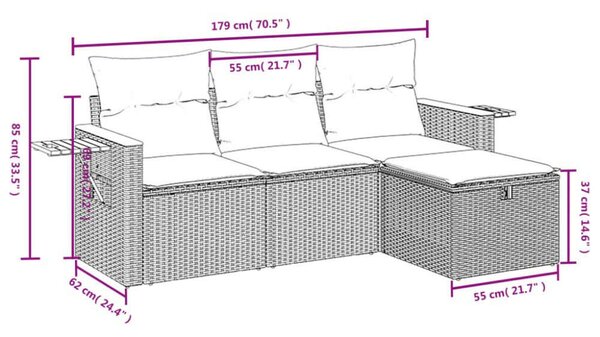 VidaXL Polyrattan Kerti Ülőgarnitúra - 4 részes