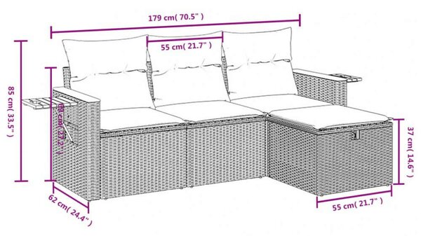 VidaXL Polyrattan Kerti Ülőgarnitúra - 4 részes