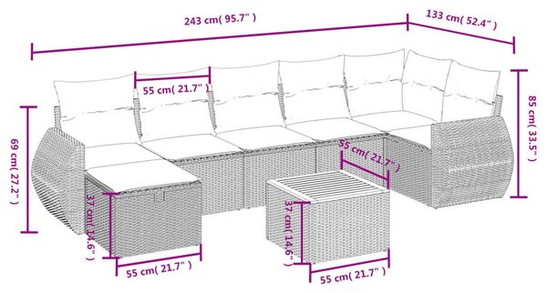 VidaXL Polyrattan Kerti Ülőgarnitúra - 8 részes