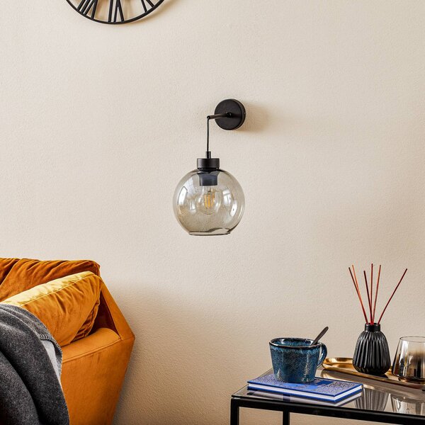 TK Lighting Cubus fali lámpa, fekete/füstszürke, üveg, 30 cm magas, E27, dimmelhető, Tiszta / átlátszó, Nappali / Étkező, Üveg, Modern