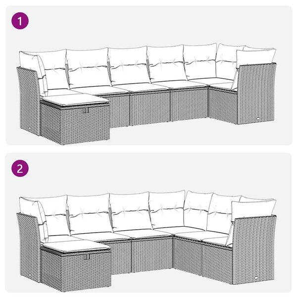 VidaXL Polyrattan Kerti Ülőgarnitúra - 7 részes - Bézs