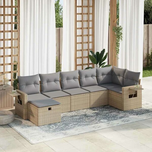 VidaXL 7 részes Polyrattan Kerti Ülőgarnitúra - Bézs