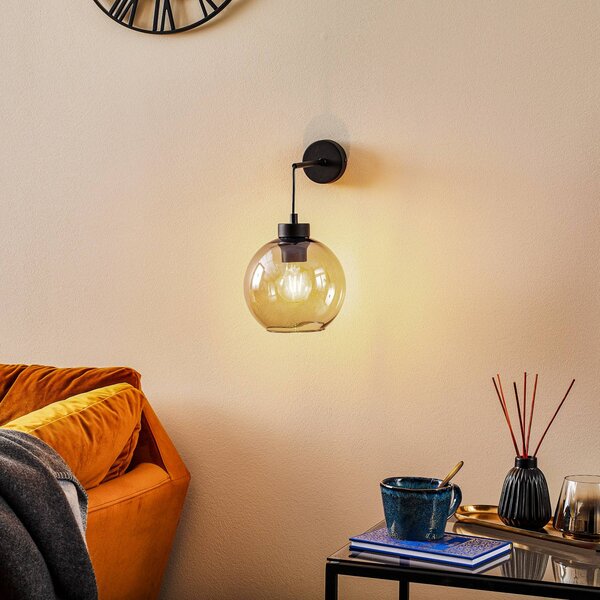 TK Lighting Cubus fali lámpa, fekete/füstszürke, üveg, 30 cm magas, E27, dimmelhető, Tiszta / átlátszó, Nappali / Étkező, Üveg, Modern