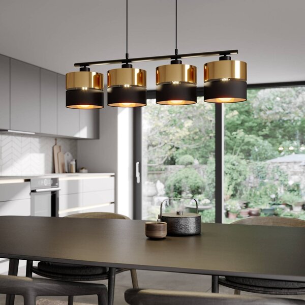 TK Lighting Hilton lógó világítás, fekete/arany, 4 izzós, dimmelhető, Fekete, Nappali / Étkező, fém, Modern