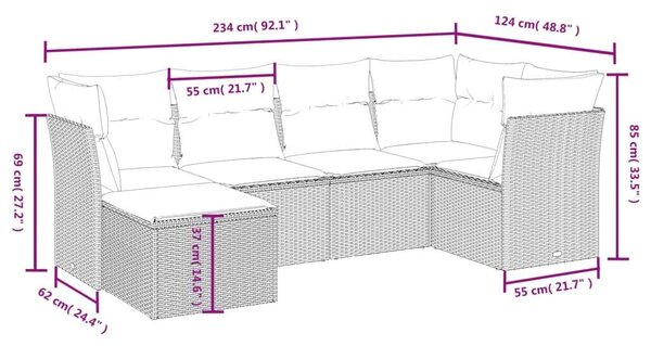 Polyrattan Kerti Ülőgarnitúra - 6 részes - Bézs
