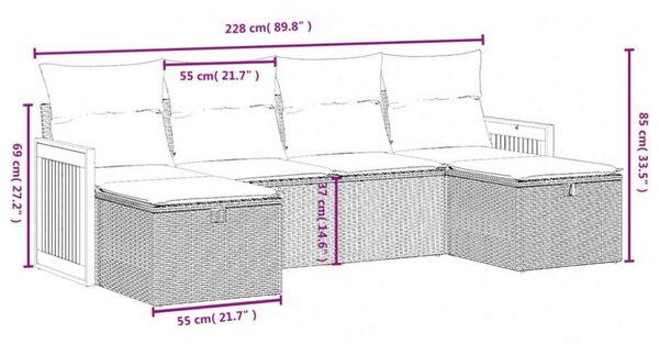 VidaXL Polyrattan Kerti Ülőgarnitúra - 6 részes szett