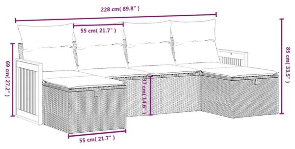 VidaXL Polyrattan Kerti Ülőgarnitúra - 6 részes szett