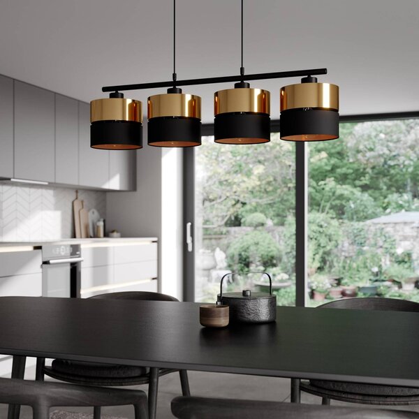 TK Lighting Hilton lógó világítás, fekete/arany, 4 izzós, dimmelhető, Fekete, Nappali / Étkező, fém, Modern