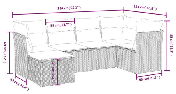 Polyrattan Kerti Ülőgarnitúra - 6 részes - Bézs
