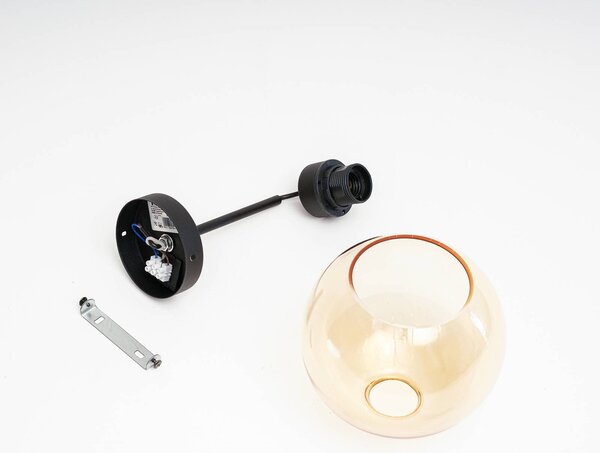 TK Lighting Cubus fali világítás, fekete/borostyán, üveg, Ø 18 cm, E27, dimmelhető, Tiszta / átlátszó, Nappali / Étkező, Üveg, Modern