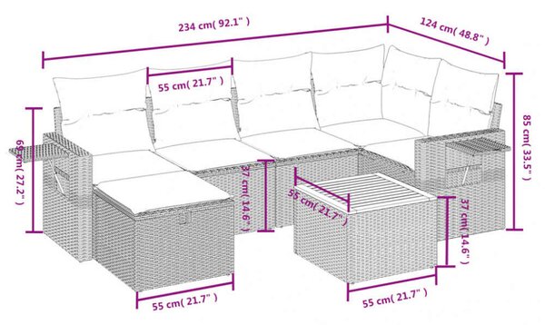 Polyrattan Kerti Ülőgarnitúra - 7 részes